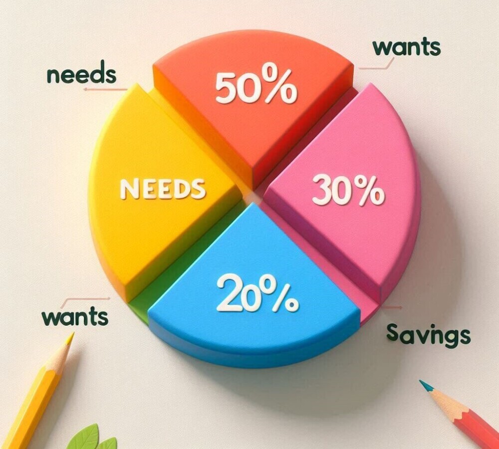 graphic of 50/30/20 budgeting type