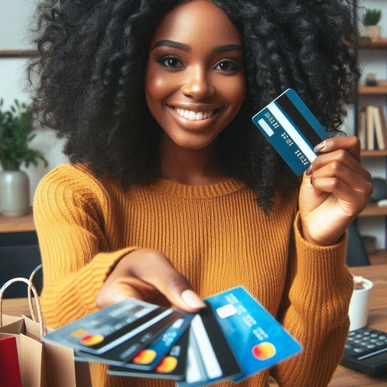 woman holding multiple credit cards