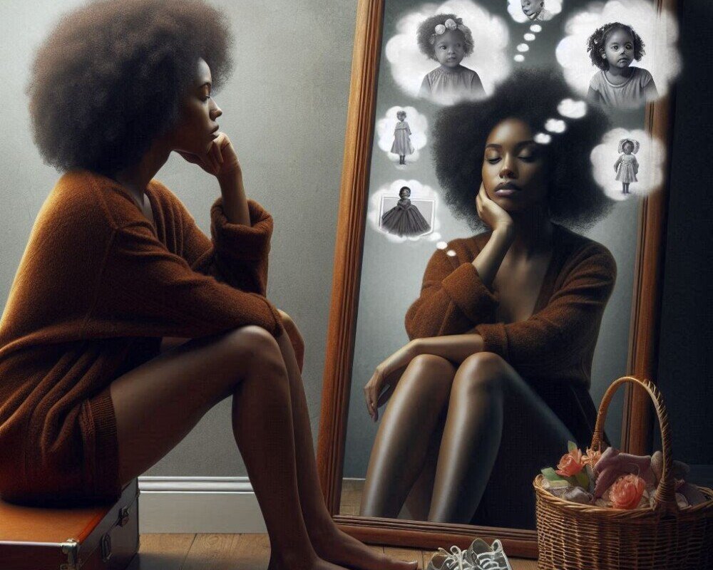 woman seeing herself in the mirror as a child