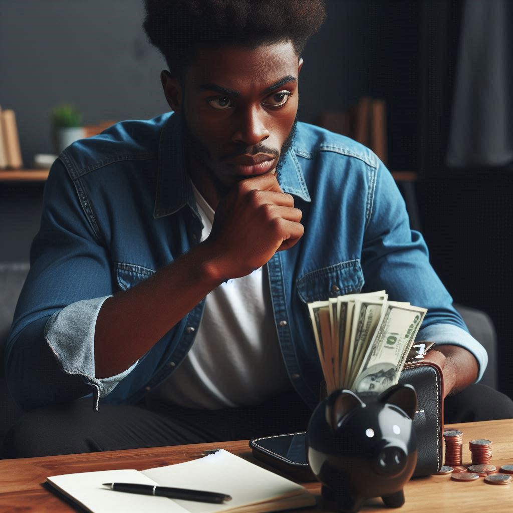 man pondering while making a financial decisions