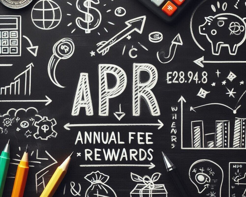  Chalkboard breakdown of key credit card terms like APR, annual fees, and rewards