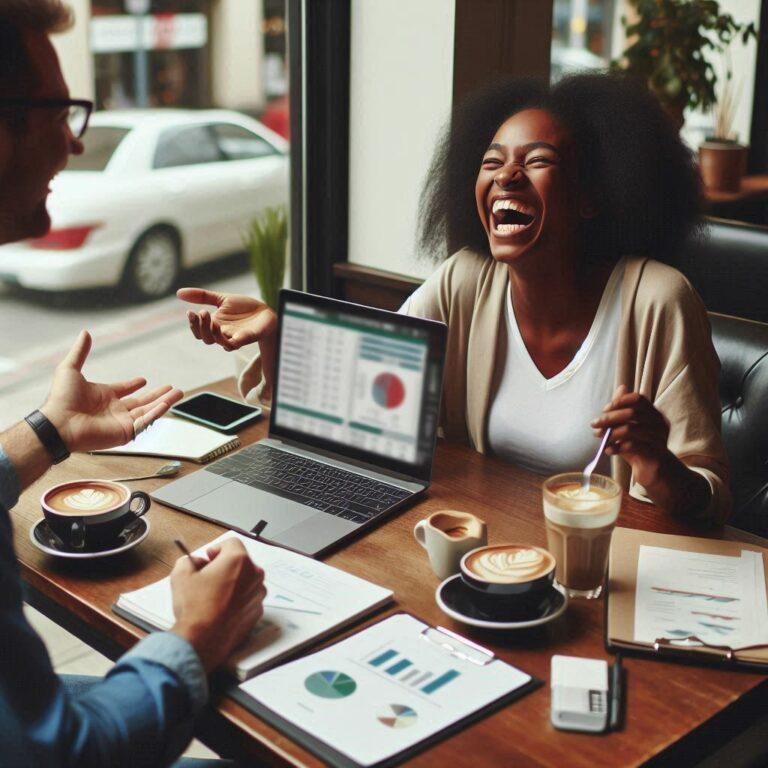 Faith-driven financial coaching session between two women at a coffee shop.