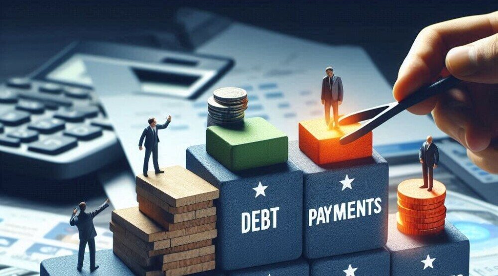 financial breakthrough building blocks that say debt and payments