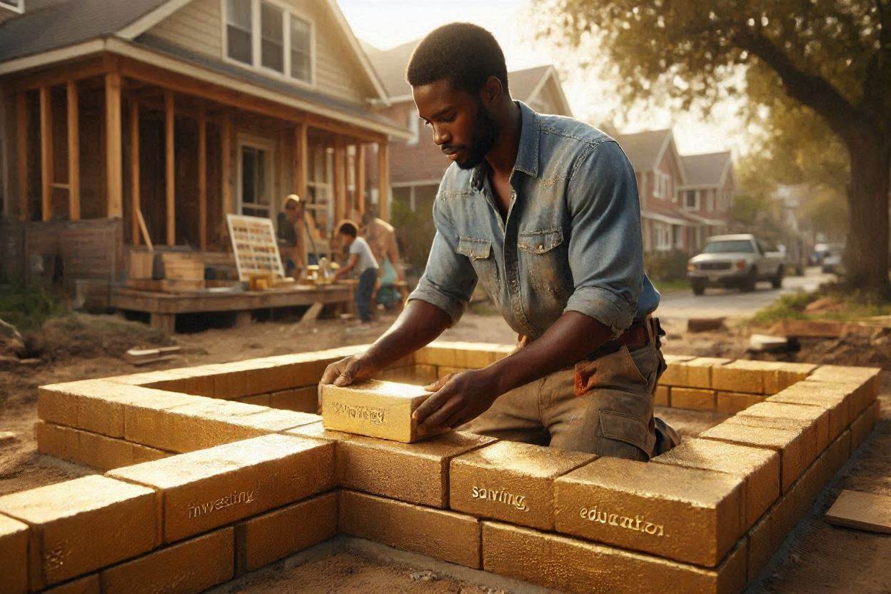 laying gold bricks to symbolize a wealth foundation